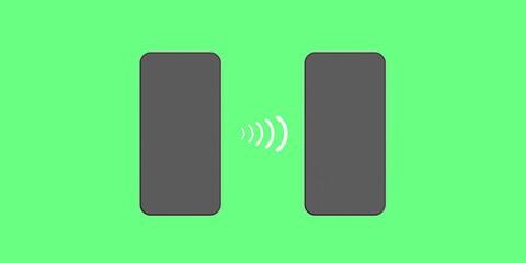 Communication between two devices. Transfer data between two gadgets using wireless networks. Horizontal image. Banner for insertion into site. 3d image. 3d rendering