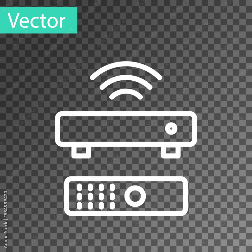 Poster white line wireless multimedia and tv box receiver and player with remote controller icon isolated o