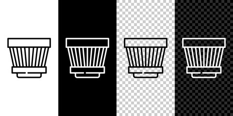 Set line Car air filter icon isolated on black and white background. Automobile repair service symbol. Vector
