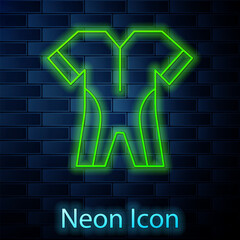 Glowing neon line Wetsuit for scuba diving icon isolated on brick wall background. Diving underwater equipment. Vector