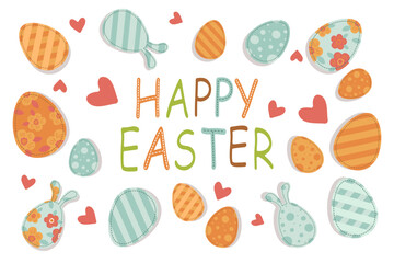 easter greeting banner vector cute painted eggs with ears
