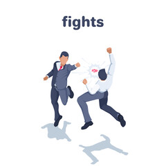 isometric vector illustration on a white background, men in business clothes hit each other, business confrontation or fights