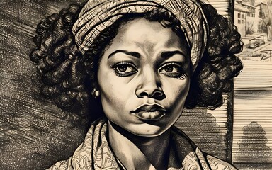 stylized portrait of a woman, 1930s, black and white art, generated in AI