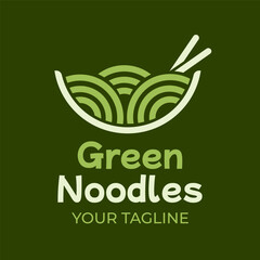 Green noodle in the bowl. Suitable for natural, organic and healthy product logo inspiration.