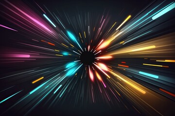 Multi-colored glowing lights explode on transparent background.
