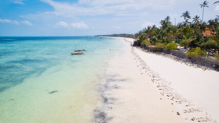 The aerial view of the Zanzibar Island coast is a sight to behold, with its pristine beaches and turquoise waters.