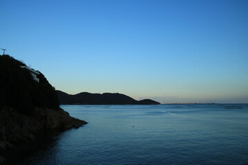 兵庫県たつの市御津町室津から播磨灘越しに見た姫路方面の夕景