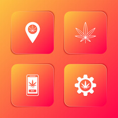 Set Location and marijuana, Marijuana or cannabis leaf, Online buying and Test tube with icon. Vector