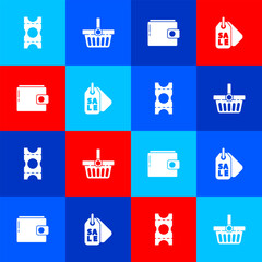 Set Coupon, Shopping basket, Wallet and Price tag with Sale icon. Vector