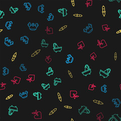 Set line Headphones for meditation, Bathtub, Pipette and Heart on seamless pattern. Vector