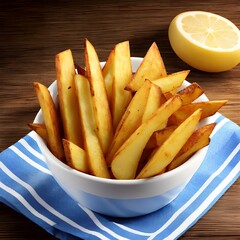 Cut Potato Wedge French Fries, generative art by A.I.