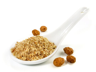 Ground Earth Almonds - Organic Tigernuts on white Background