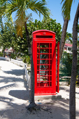 telephone phonebox red color. telephone phonebox on the beach.