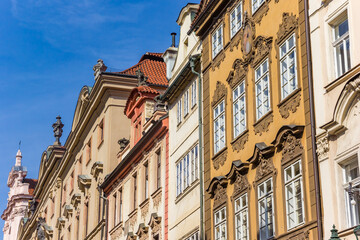 Fototapeta na wymiar Facades of decorated historic buildings in Mala Strana,Prague, Czech Republic