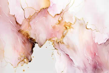Close up of abstract texture, pink pearl gold and white ink,