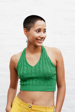 Portrait of a beautiful young hairless woman