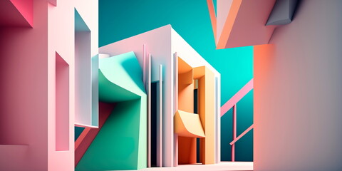 Minimalistic abstract composition with bold lines and pastel Generative AI