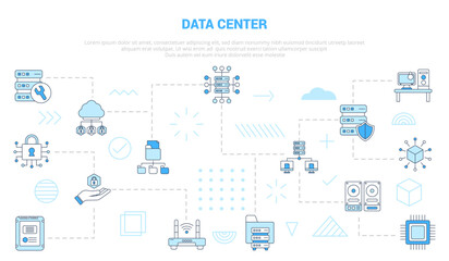 data center concept with icon set template banner with modern blue color style