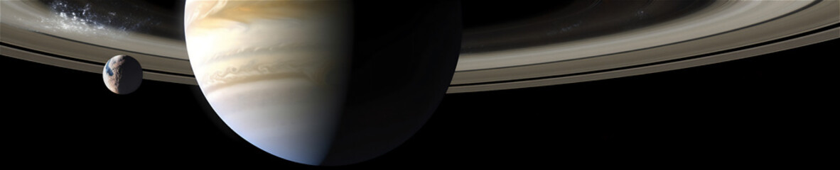 Space clouds and planets panorama, amazing view