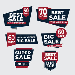 Sale tags collection. Special offer, big sale, discount, best price, mega sale banner set. Shop or online shopping. Sticker, badge, coupon, store. Vector Illustration.