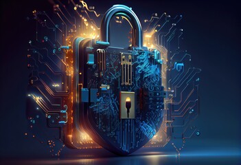 Cyber security lock. Internet technology concept of cybersecurity and data privacy. Generative AI