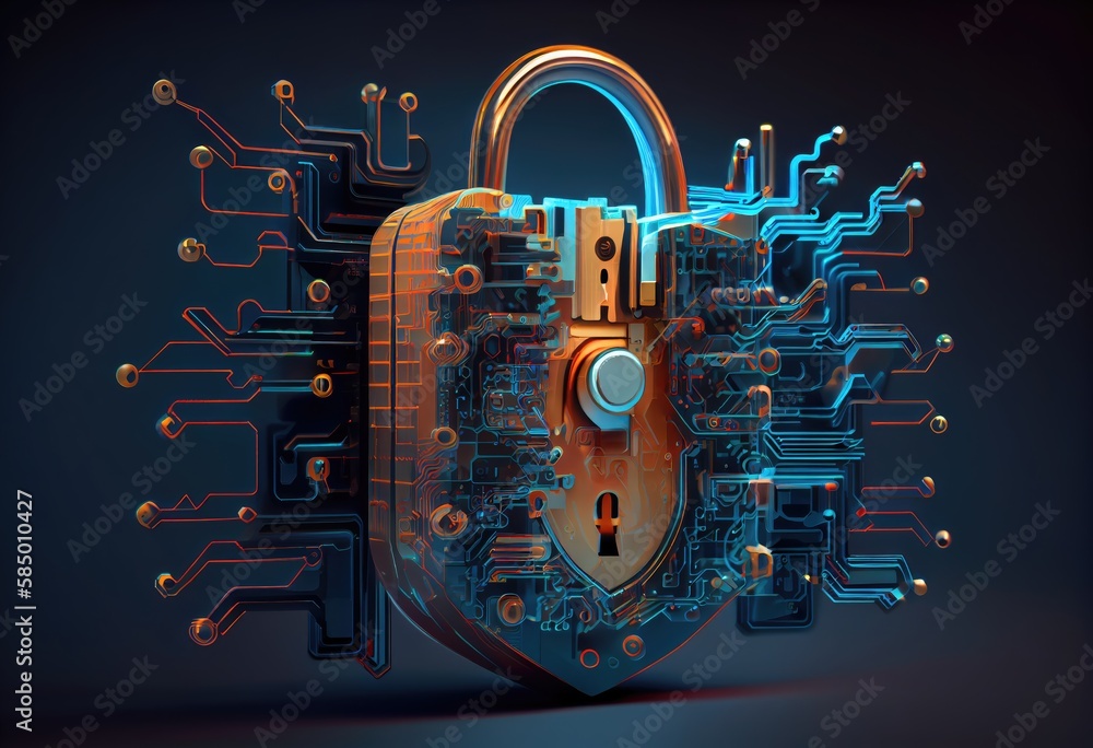 Poster cyber security lock. internet technology concept of cybersecurity and data privacy. generative ai