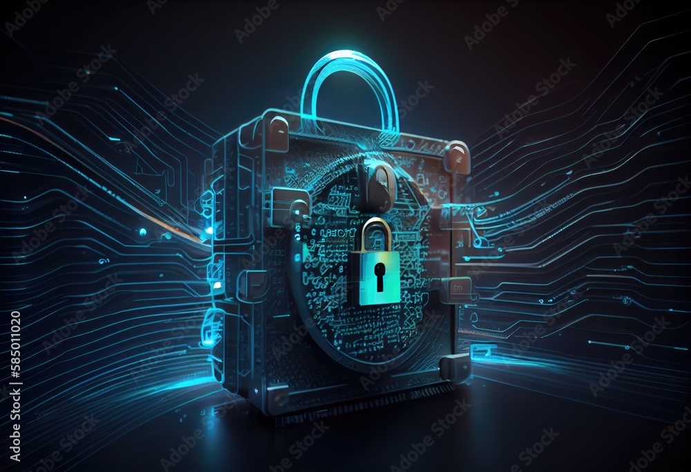 Poster cyber security lock. internet technology concept of cybersecurity and data privacy. generative ai