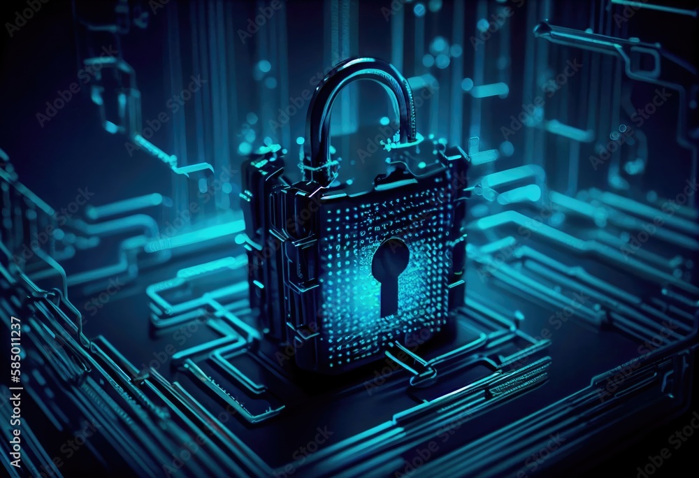 Poster cyber security lock. internet technology concept of cybersecurity and data privacy. generative ai