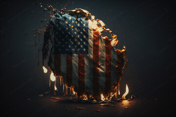 American or the united states flag on fire concept. Usa flag on flames war disaster. Patriotic american or patriotism being attacked destruction or collapse concept. Ai generated
