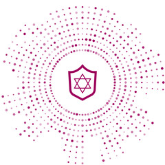 Purple Shield with Star of David icon isolated on white background. Jewish religion symbol. Symbol of Israel. Abstract circle random dots. Vector