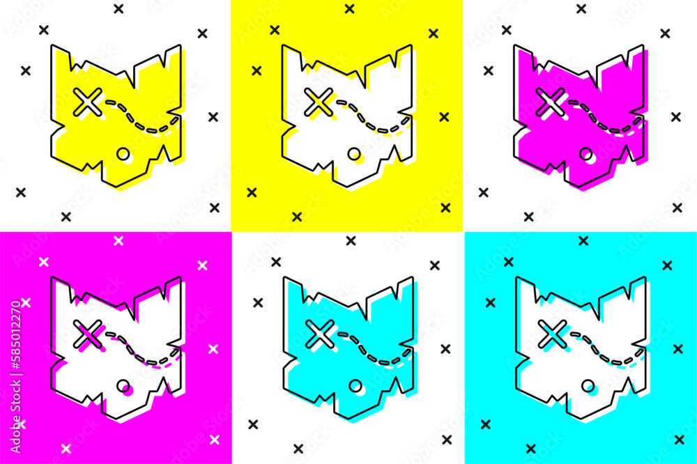 Poster set pirate treasure map icon isolated on color background. vector
