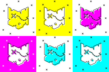 Set Pirate treasure map icon isolated on color background. Vector