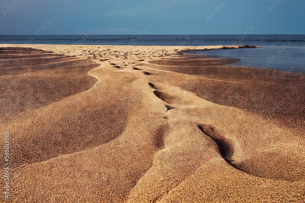 Sticker Sand on sea coast beach as vacation concept, created with generative ai