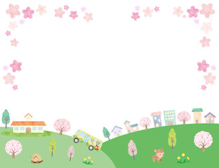 Obraz na płótnie Canvas 桜のある春の風景のフレーム素材