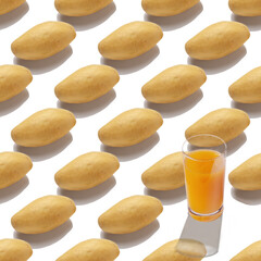 Fototapeta na wymiar mango juice and fruit with shadow on white background, seamless pattern