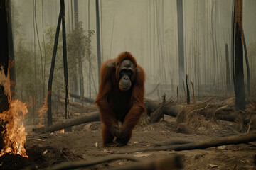 Forest burnt down disaster animal rescue, generated AI, generated, AI