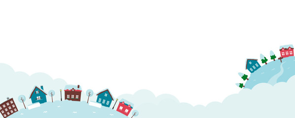 Fantasy planet web banner illustration in winter landscape (with space for your design and text)