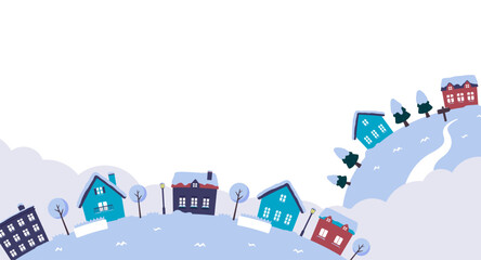 Fantasy planet web banner illustration in winter landscape (with space for your design and text)