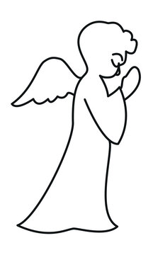 angel - cartoon simple outline schematic black and white vector illustration isolated on white