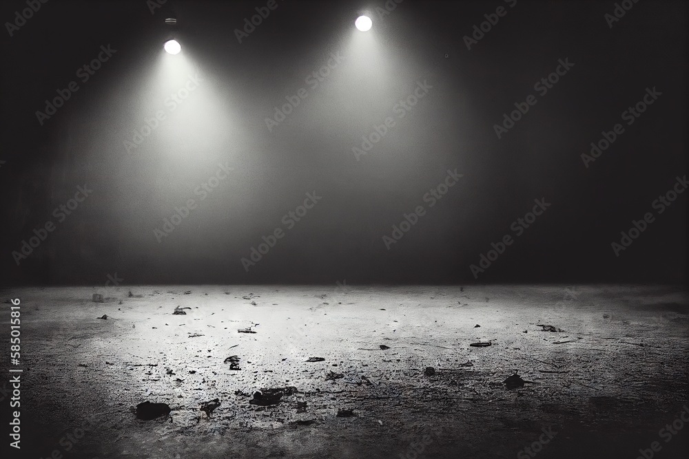 Wall mural empty dirty dark stage with lights background, created with generative ai