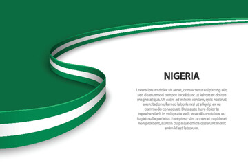 Wave flag of Nigeria with copyspace background. - obrazy, fototapety, plakaty