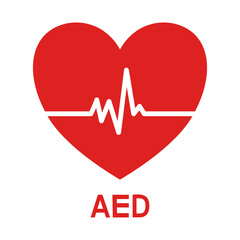 AED icon with heart on transparent background.
