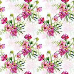 Garden flowers.Seamless pattern.Image on a white and colored background.