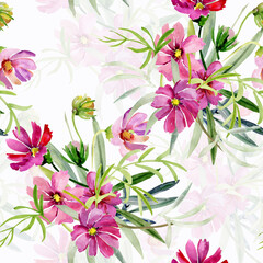 Garden flowers.Seamless pattern.Image on a white and colored background.