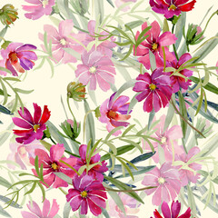 Garden flowers.Seamless pattern.Image on a white and colored background. - 585017264