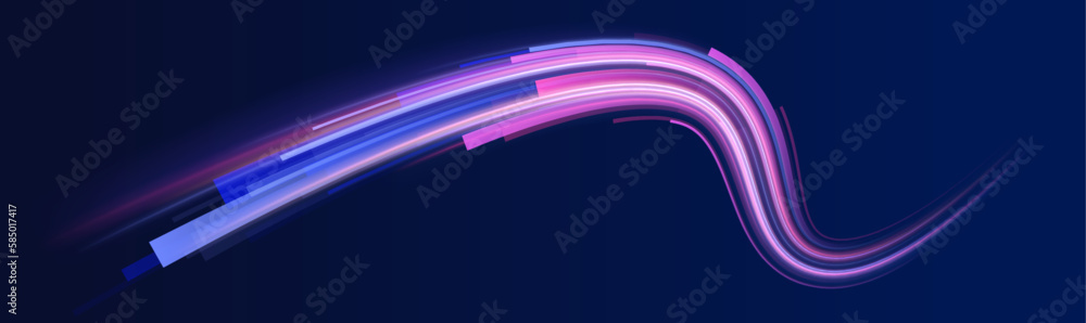 Poster abstract green blue wave light effect in perspective vector illustration. magic luminous azure glow 