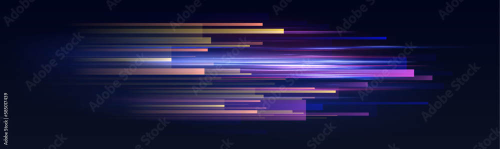 Poster abstract green blue wave light effect in perspective vector illustration. magic luminous azure glow 