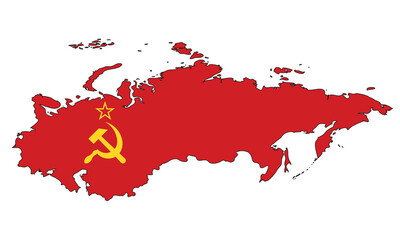 Union of Soviet Socialist Republics map with flag - outline of a state with a national flag