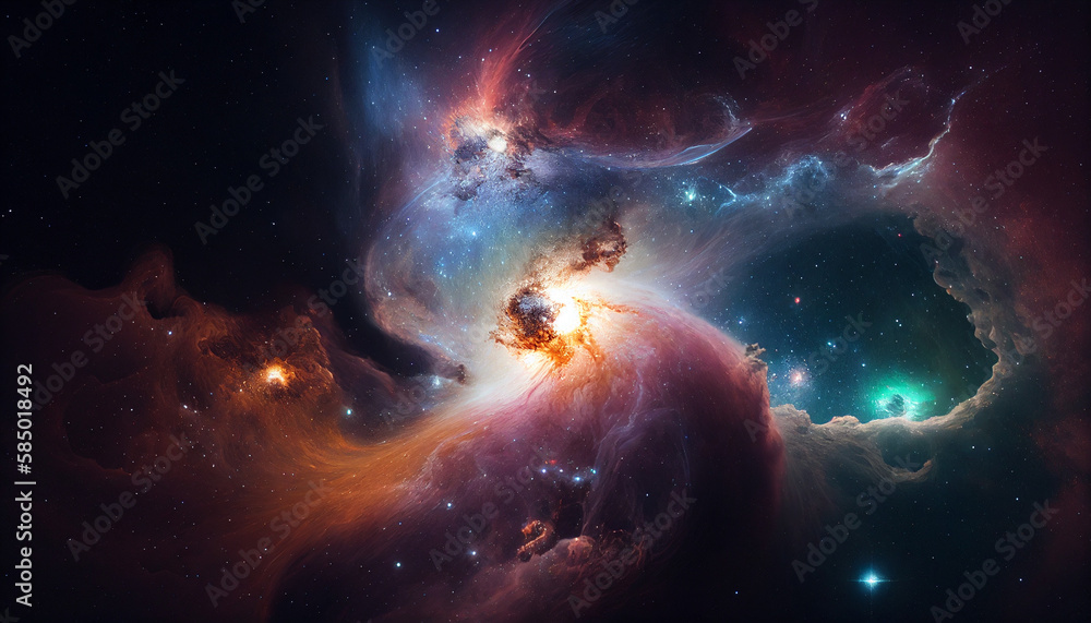 Sticker planet and nebula in space created with generative ai technology
