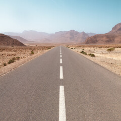 Fototapeta na wymiar Perspective road and desert landscape- Morocco, Africa